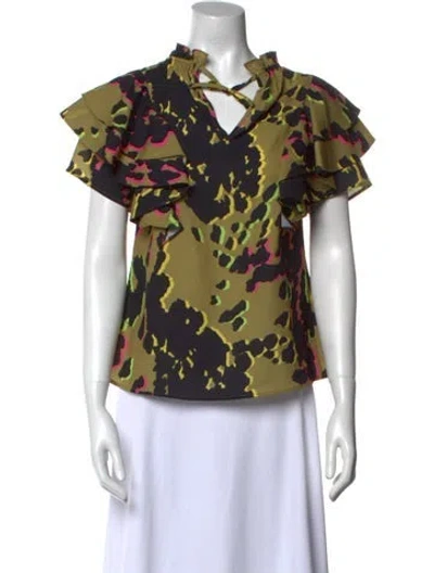 Pre-owned Crosby By Mollie Burch Printed V-neck Blouse In Multi