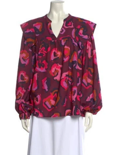 Pre-owned Crosby By Mollie Burch Printed V-neck Blouse In Pink