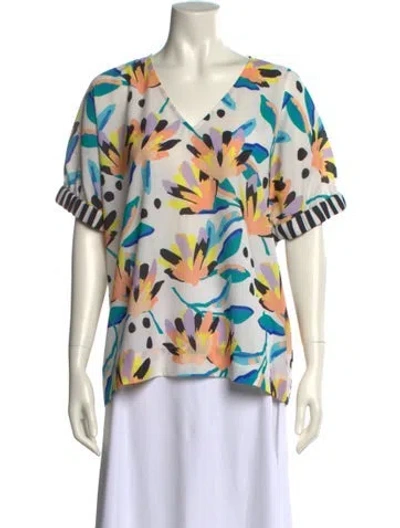 Pre-owned Crosby By Mollie Burch Printed V-neck T-shirt In White