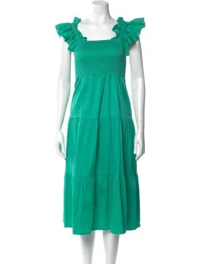 Pre-owned Crosby By Mollie Burch Square Neckline Midi Length Dress In Green