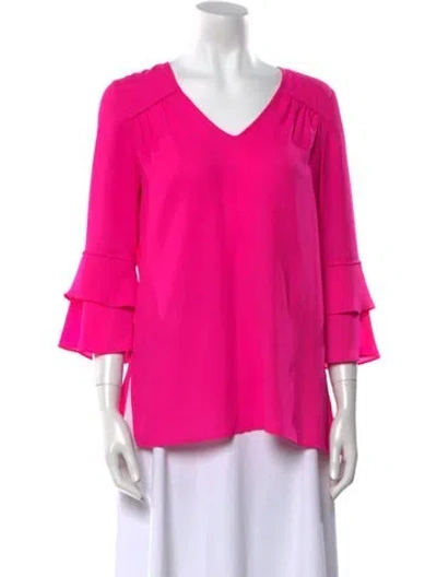 Pre-owned Crosby By Mollie Burch V-neck Three-quarter Sleeve Blouse In Pink