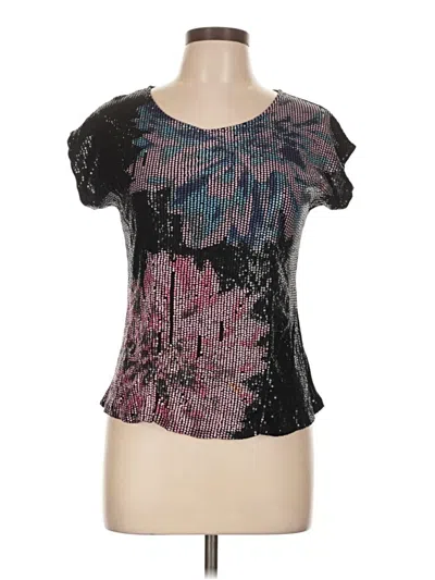 Pre-owned Crosby Short Sleeve Top Black Floral Pattern Scoop Neck Tops