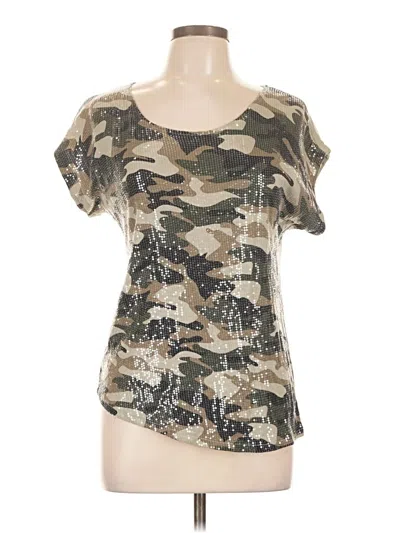 Pre-owned Crosby Short Sleeve Top Green Camo Pattern Sweetheart Neckline Tops