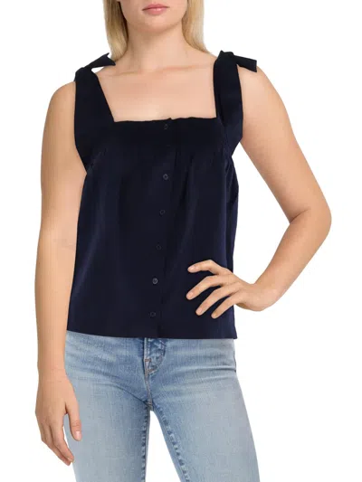 Crosby Womens Square Neck Button Front Shell In Blue