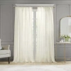 Croscill Cornelli Embroidery Rod Pocket Sheer Single Curtain Panel In White