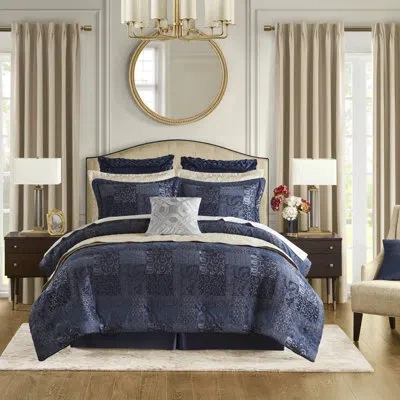Croscill Galleria 4 Piece Chenille Jacquard Comforter Set In Navy Blue