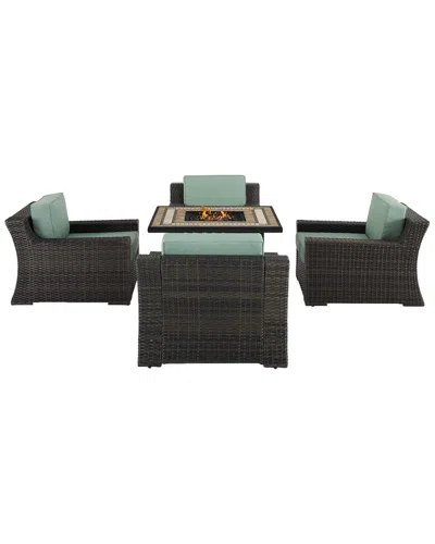 Crosley Beaufort 5pc Outdoor Wicker Chair Set With Fire Table In Grey