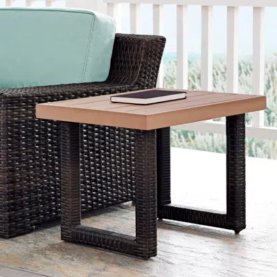 Crosley Beaufort Faux Wood And Dark Brown Wicker Outdoor Side Table