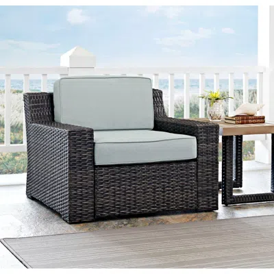 Crosley Beaufort Mist Light Blue And Brown Wicker Outdoor Armchair