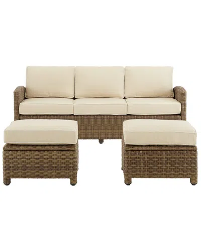 Crosley Bradenton 3pc Outdoor Wicker Sofa Set In Sand