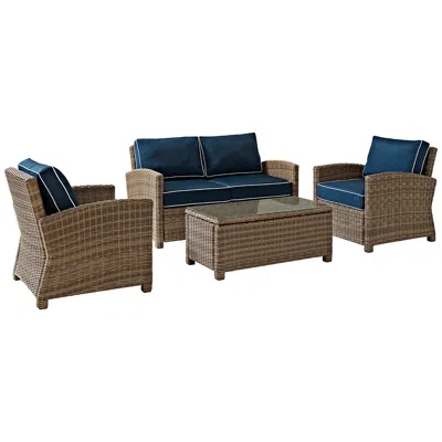 Crosley Bradenton 4-piece Rattan Wicker Navy Outdoor Seating Set