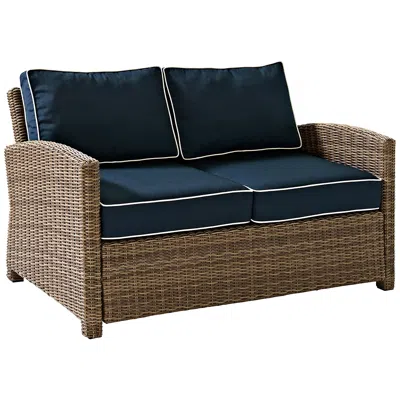 Crosley Bradenton Rattan Wicker Navy Cushion Outdoor Loveseat