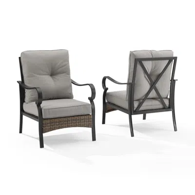 Crosley Dahlia 2pc Outdoor Metal And Wicker Armchair Set Taupe/matte Black - 2 Armchairs In Burgundy