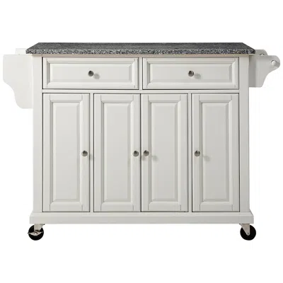 Crosley Dover 52" Wide Granite Top White Kitchen Island Cart Or Bar Cart