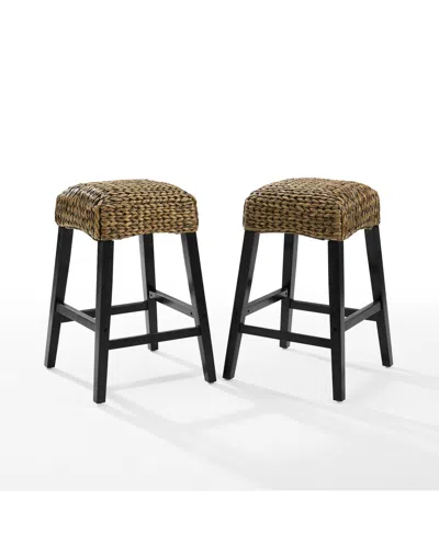 Crosley Edgewater 2-piece Seagrass Backless Counter Height Bar Stool Set In Multi