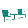 Crosley Furniture Bates 3pc Outdoor Metal Armchair Set Turquoise Gloss - Side Table & 2 Armchairs