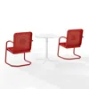 Crosley Furniture Bates 3pc Outdoor Metal Bistro Set Bright Red Gloss/white Satin - Bistro Table & 2 Armchairs