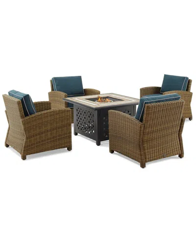 Crosley Furniture Bradenton 5pc Outdoor Wicker Conversation Set W/fire Table- Tucson Fire Table & 4 In Navy
