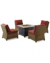 Crosley Furniture Bradenton 5pc Outdoor Wicker Conversation Set W/fire Table- Tucson Fire Table & 4 In Red