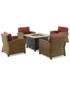Crosley Furniture Bradenton 5pc Outdoor Wicker Conversation Set W/fire Table- Tucson Fire Table & 4 In Red