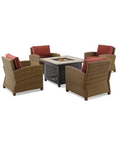 Crosley Furniture Bradenton 5pc Outdoor Wicker Conversation Set W/fire Table- Tucson Fire Table & 4 In Red