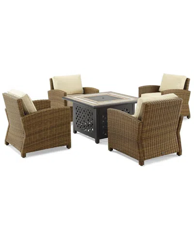 Crosley Furniture Bradenton 5pc Outdoor Wicker Conversation Set W/fire Table- Tucson Fire Table & 4  In Neutral