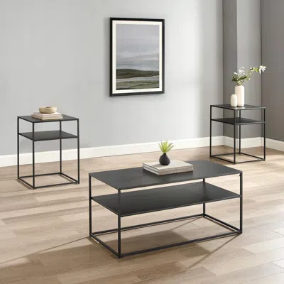 Crosley Furniture Braxton 3pc Coffee Table Set Matte Black - Coffee Table & 2 End Tables In Gray