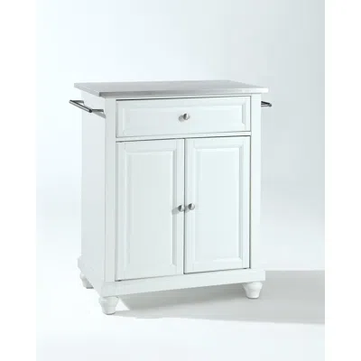 CROSLEY FURNITURE CAMBRIDGE STAINLESS STEEL TOP PORTABLE KITCHEN ISLAND/CART WHITE/STAINLESS STEEL