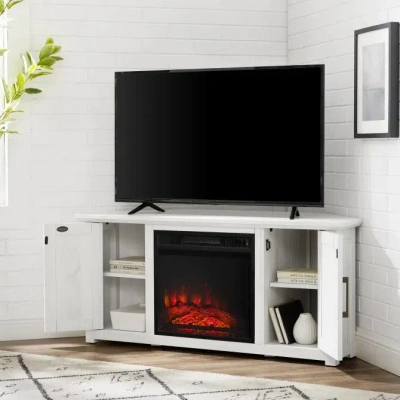 Crosley Furniture Camden 48" Corner Tv Stand With Fireplace Whitewash In Multi