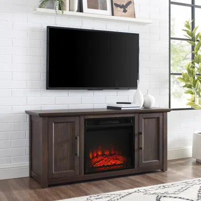 Crosley Furniture Camden 48" Low Profile Tv Stand W/fireplace Dark Walnut In Brown