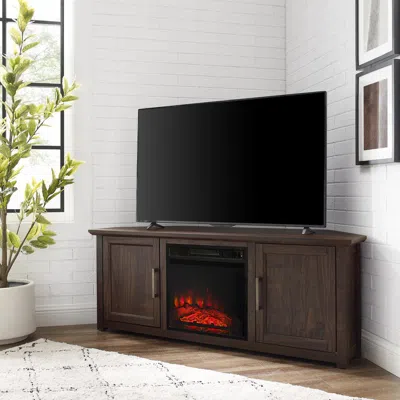 Crosley Furniture Camden 58" Corner Tv Stand W/fireplace Dark Walnut In Brown