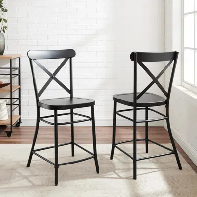 Crosley Furniture Camille 2pc Counter Stool Set Matte Black - 2 Stools