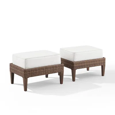 Crosley Furniture Capella 2pc Outdoor Wicker Ottoman Set Creme/brown - 2 Ottomans