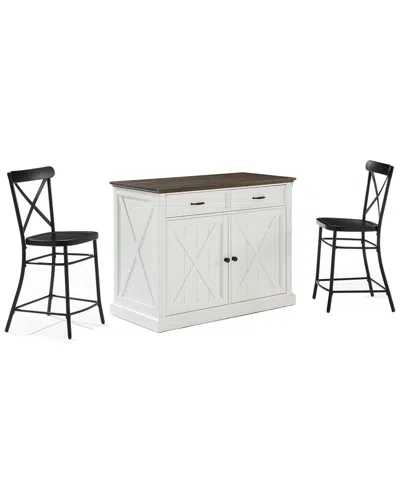 Crosley Furniture Clifton Kitchen Island W/camille Stools- Kitchen Island & 2 Stools In White