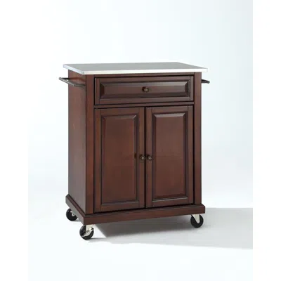 Crosley Furniture Compact Stainless Steel Top Kitchen Cart Mahogany/stainless Steel In Brown