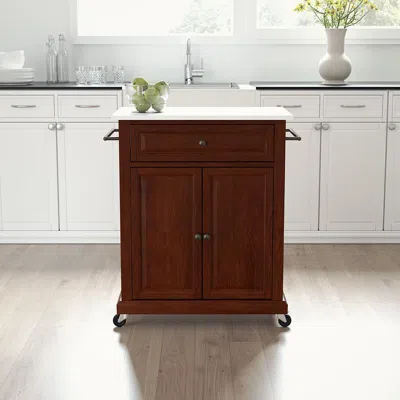 Crosley Furniture Compact Stone Top Kitchen Cart Mahogany/white