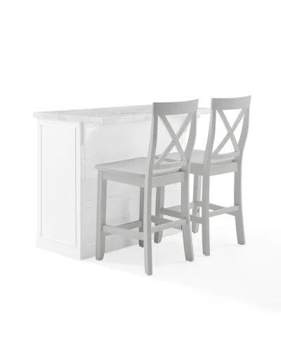 Crosley Furniture Cutler 42" Faux Marble Top Kitchen Island W/x-back Stools In Gray