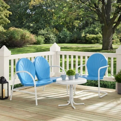 Crosley Furniture Griffith 3pc Outdoor Conversation Set In Blue