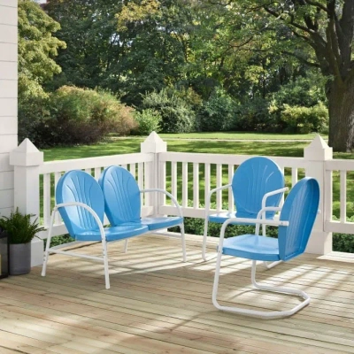 Crosley Furniture Griffith 3pc Outdoor Conversation Set In Blue