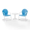 Crosley Furniture Griffith 3pc Outdoor Metal Armchair Set Sky Blue Gloss/white Satin - Side Table & 2 Chairs