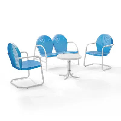 Crosley Furniture Griffith 4pc Outdoor Metal Conversation Set Sky Blue Gloss/white Satin - Loveseat, Side Table, & 2 C