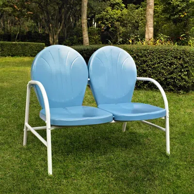 Crosley Furniture Griffith Outdoor Metal Loveseat Sky Blue Gloss