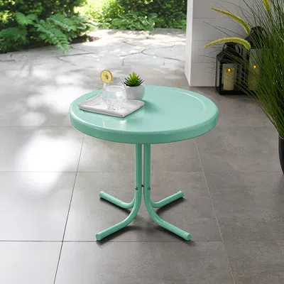 Crosley Furniture Griffith Outdoor Metal Side Table Aqua Gloss In Green