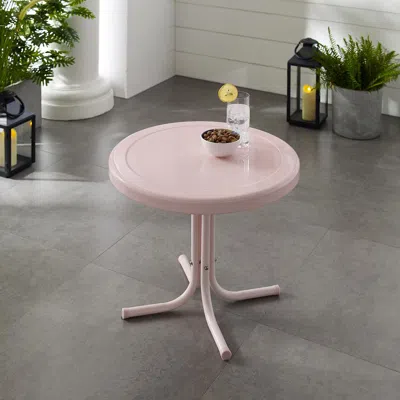 Crosley Furniture Griffith Outdoor Metal Side Table Pastel Pink Gloss