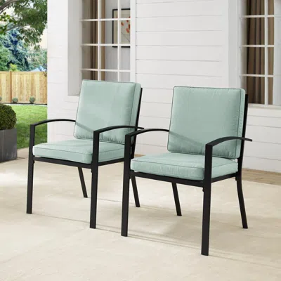 Crosley Furniture Kaplan 2pc Outdoor Metal Dining Chair Set Mist/oil Rubbed Bronze - 2 Chairs In Blue