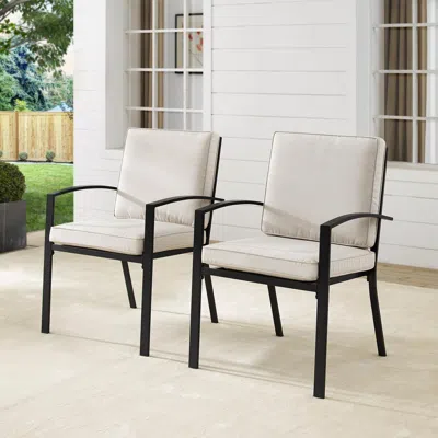 Crosley Furniture Kaplan 2pc Outdoor Metal Dining Chair Set Oatmeal/oil Rubbed Bronze - 2 Chairs
