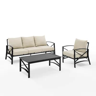 Crosley Furniture Kaplan 3pc Outdoor Metal Sofa Set Oatmeal/oil Rubbed ...