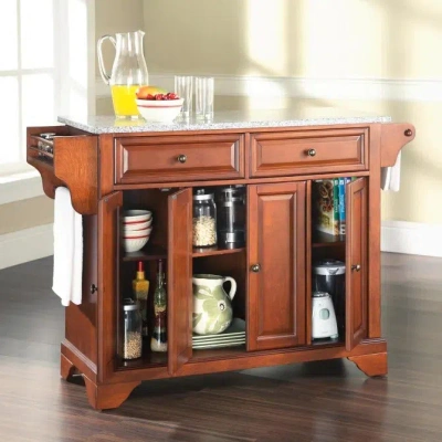 Crosley Furniture Lafayette Full Size Kitchen Island With Solid Gray Granite Top In Brown