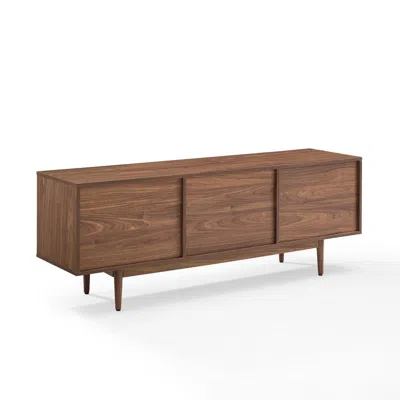 Crosley Furniture Liam Large Record Storage Console Cabinet Walnut In Brown