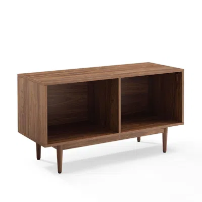 Crosley Furniture Liam Medium Record Storage Console Cabinet Walnut In Blue
